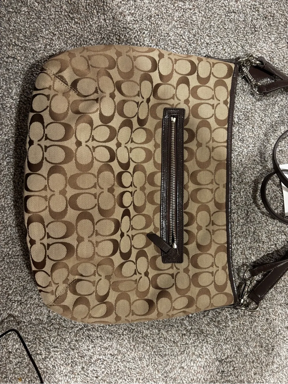 Coach Khaki and Brown Signature Canvas Shoulder Bag